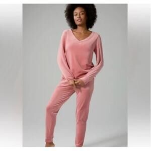 Soma Weekend Velour Pajama Set Pants V neck top pink mauve Large